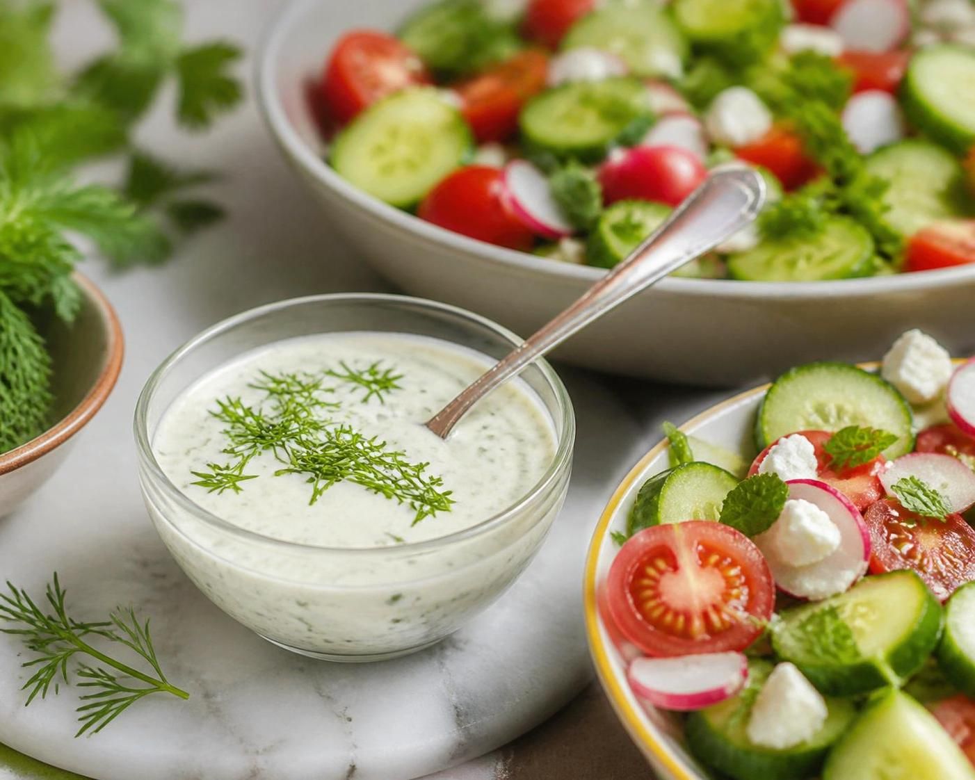 découvrez la sauce vinaigrette au fromage blanc, l'option légère et savoureuse pour sublimer vos salades d'été avec fraîcheur et légèreté.