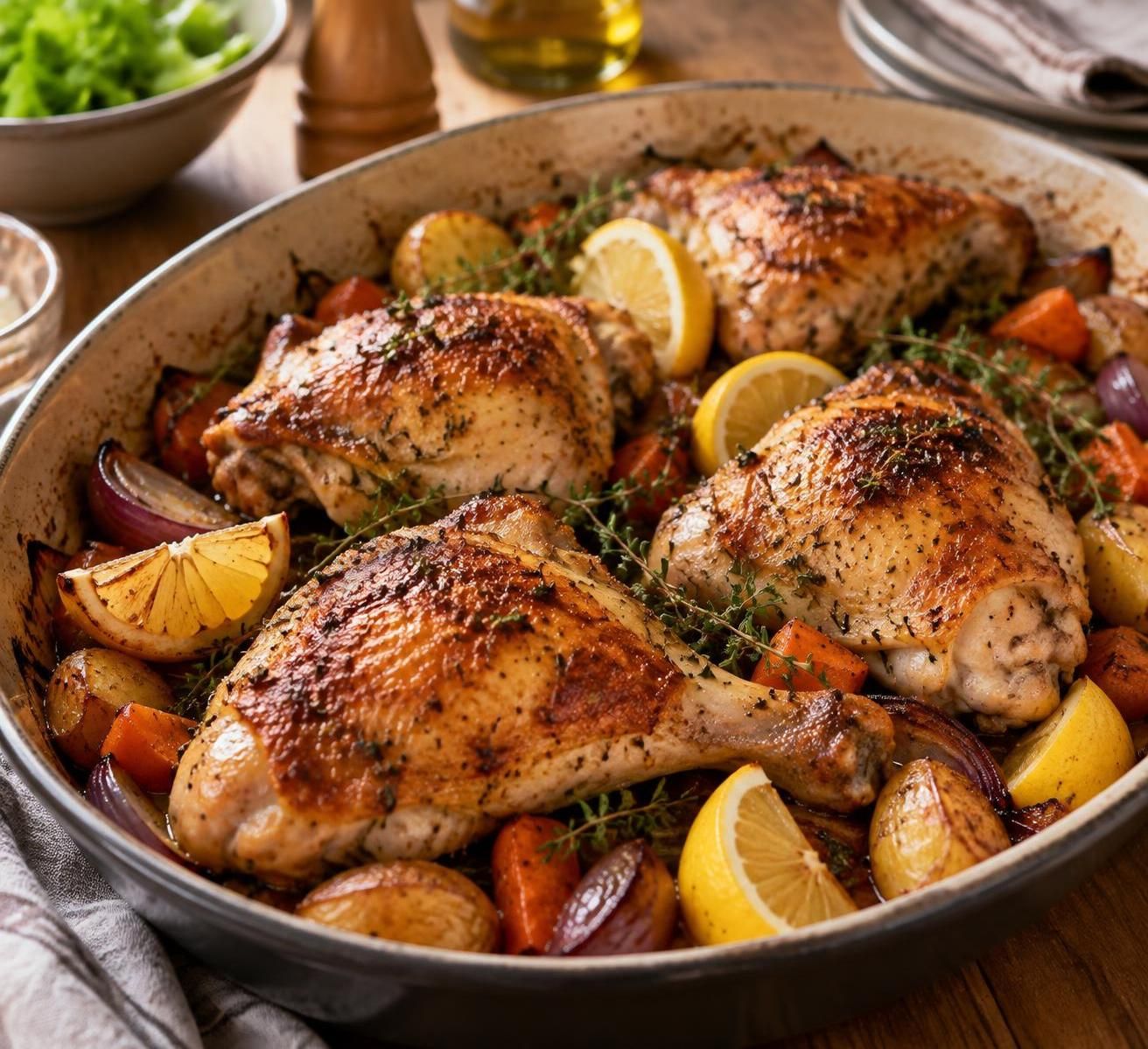 découvrez la cuisson idéale des cuisses de poulet au four pour obtenir une peau dorée et croustillante, tout en gardant une chair tendre et juteuse.