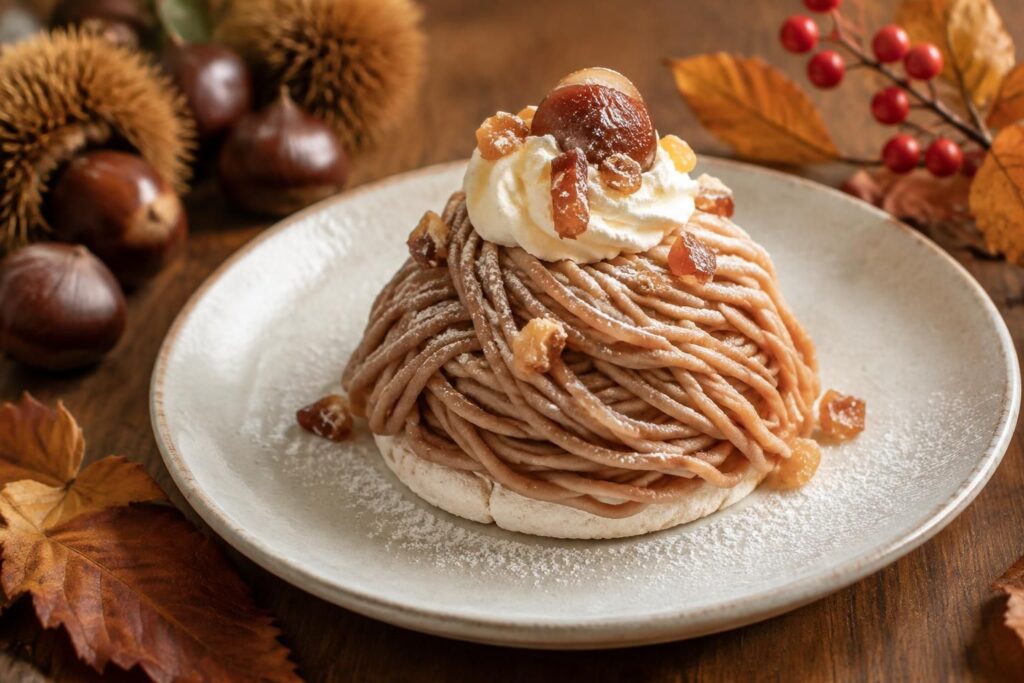 découvrez le mont-blanc, un dessert gourmand où la douceur de la crème de marrons rencontre la fraîcheur des saveurs automnales.