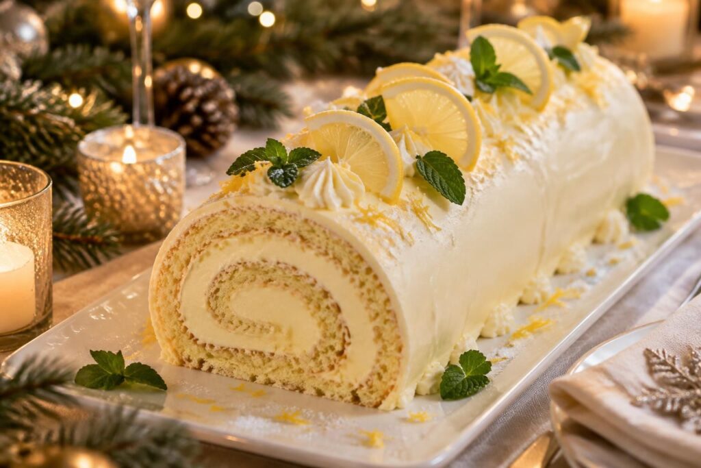 terminez votre repas de fête sur une note fraîche avec cette bûche au citron légère et acidulée, aussi délicieuse qu’élégante.